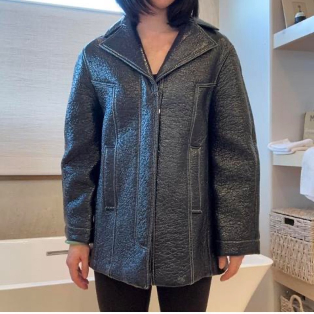 Ba&Sh Blue Volupia Coat - Navy Crinkle Shiny - Size 1 (small)